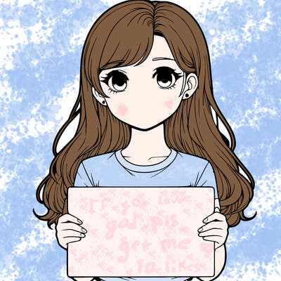 realistic girl holding a sign