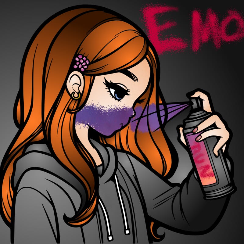 a realistic girl spray painting