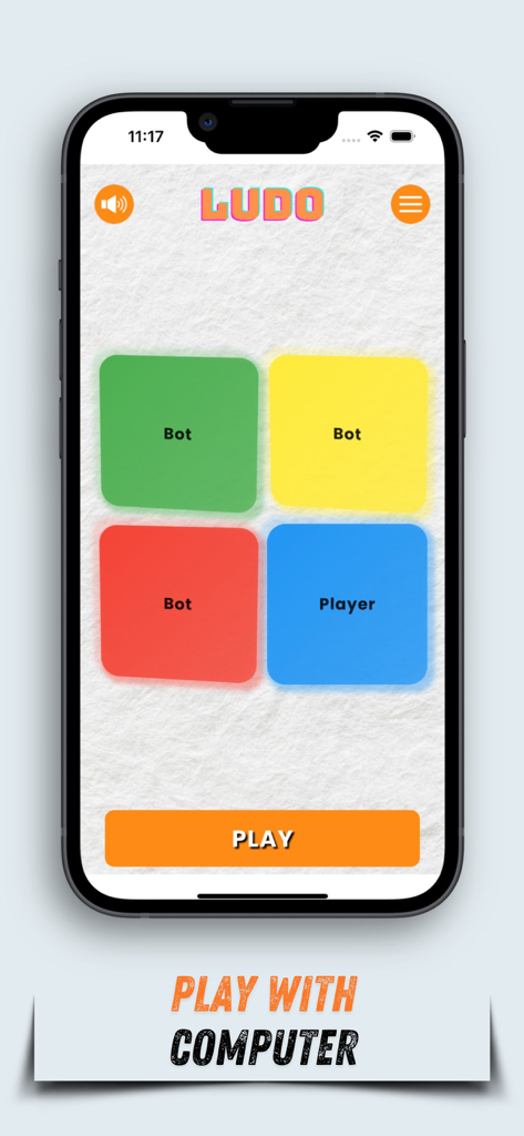 Ludo Game Pro - Interfaz de Ludo Game Pro que muestra opciones para jugar contra bots de computadora