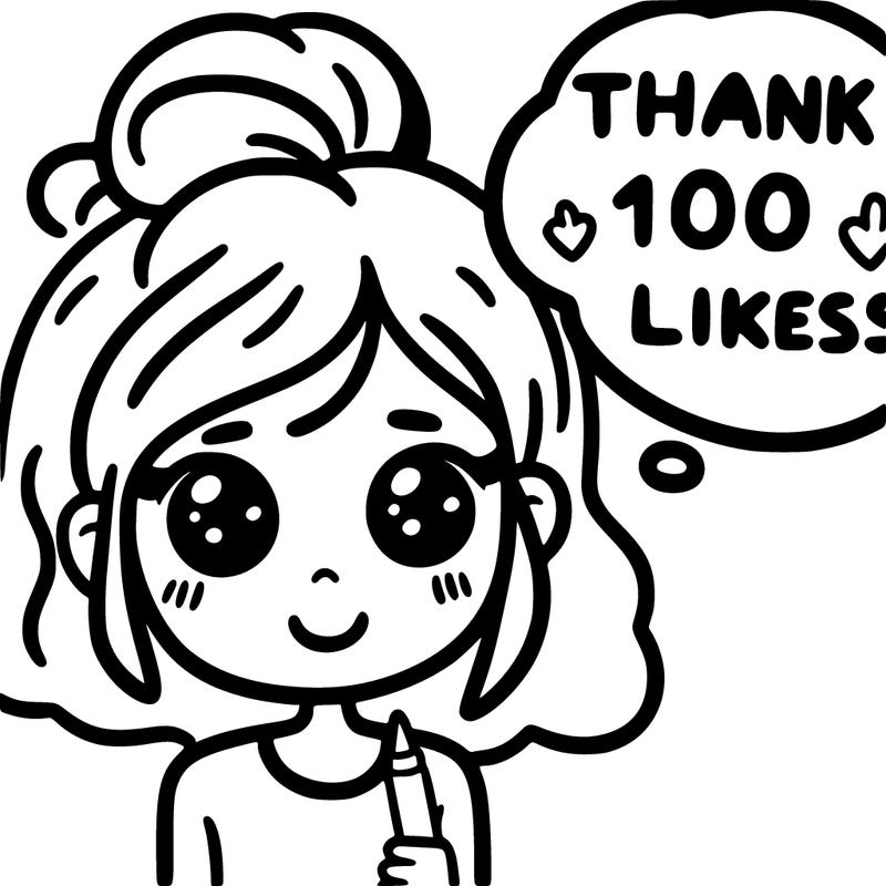 girl with a thought bubble saying thank you for 100 likes