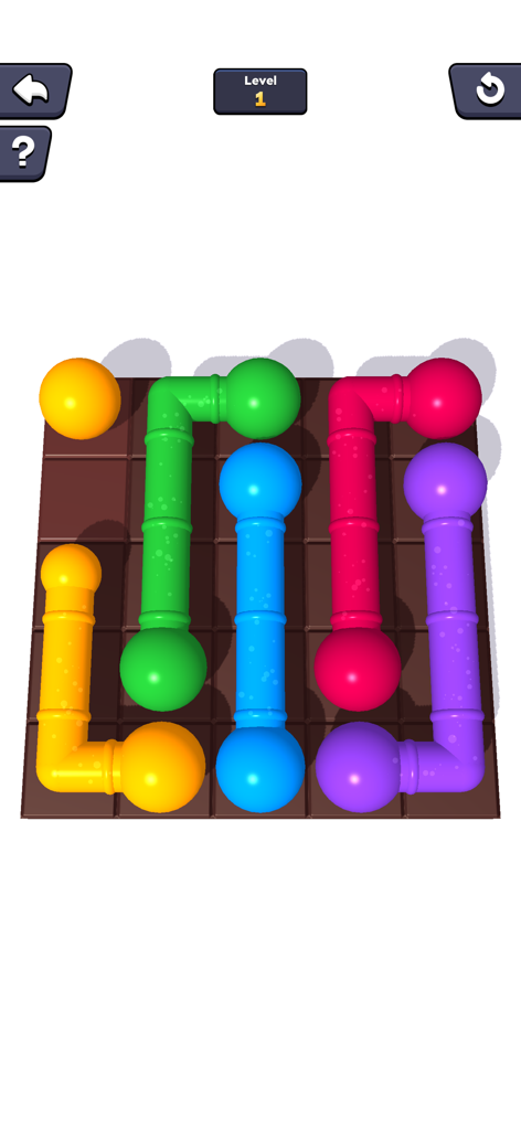A colorful pipe connection puzzle game level one from the No internet games mobile app