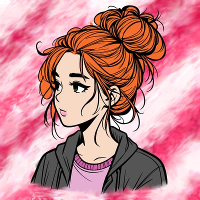 realistic teenage girl with a messy bun