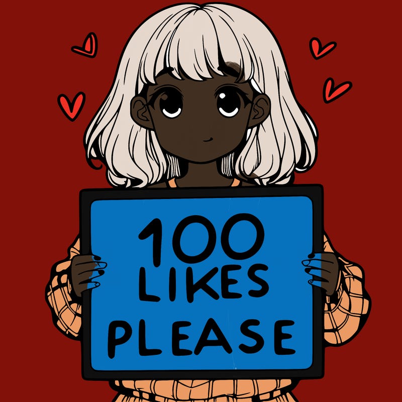 a girl holding a sign saying 100 likes please