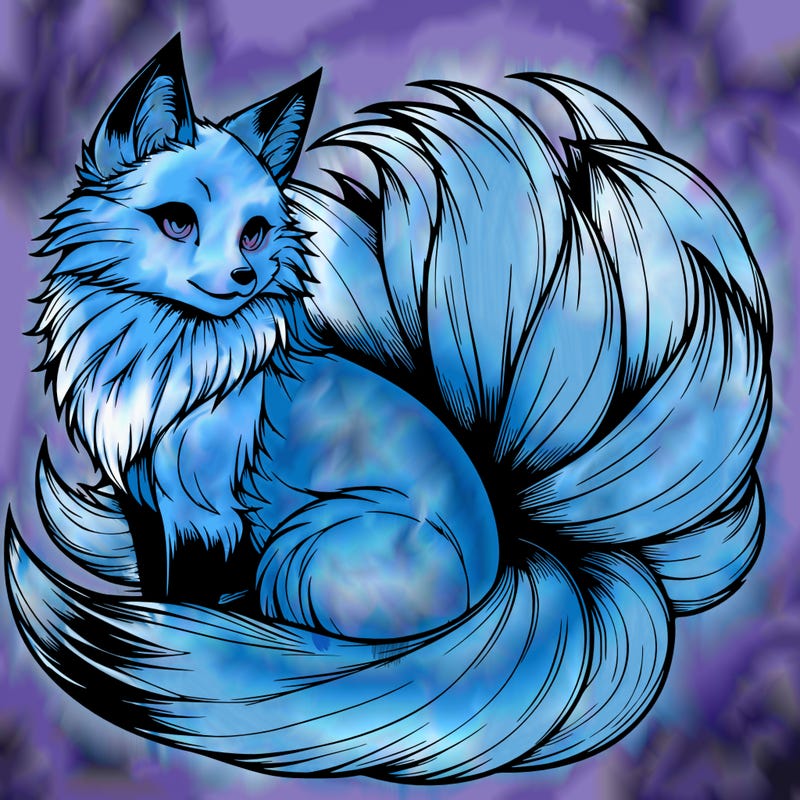 realistic detailed 9 tailed anime fox