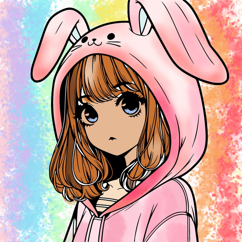 realistic girl wearing a bunny hoodie