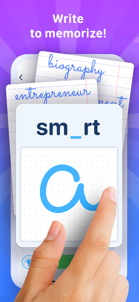 A hand drawing the letter a to complete the word smart on a mobile screen