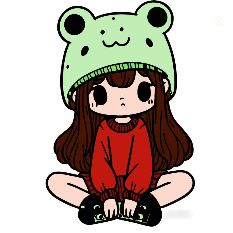 a girl wearing a frog hat and some frog socks