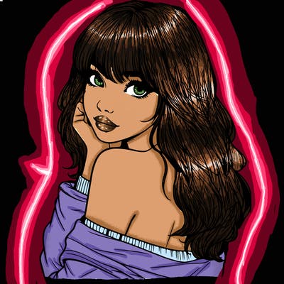 realistic girl with bangs looking over her shoulder