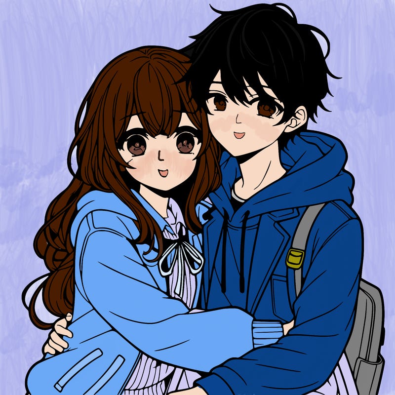 anime girl and boy hugging