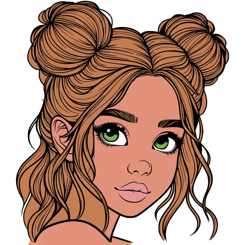 realistic girl with hair buns on her head