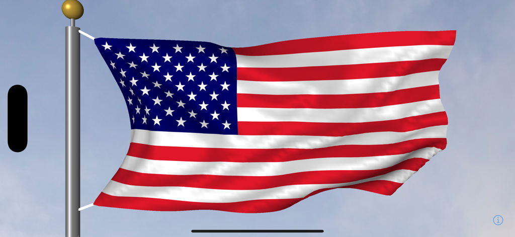 FlagWaver - 3D animated US flag waving on a silver flagpole against a cloudy sky