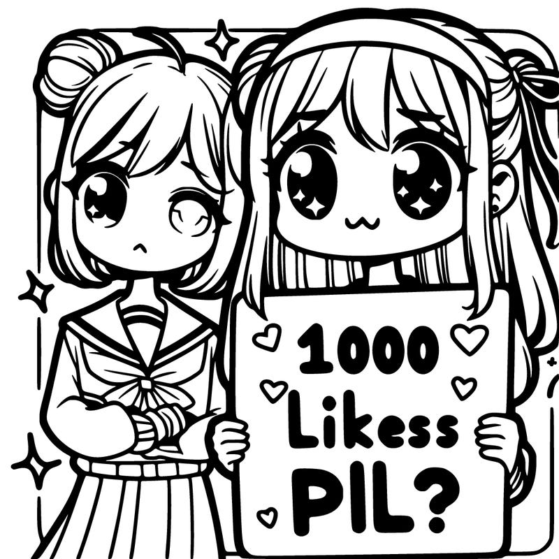pretty anime girl holding a sign that says “1000 likes pls?“