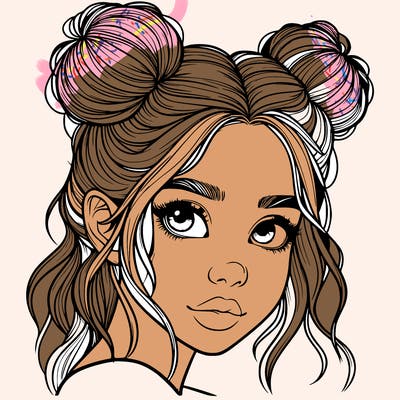 realistic girl with hair buns on her head