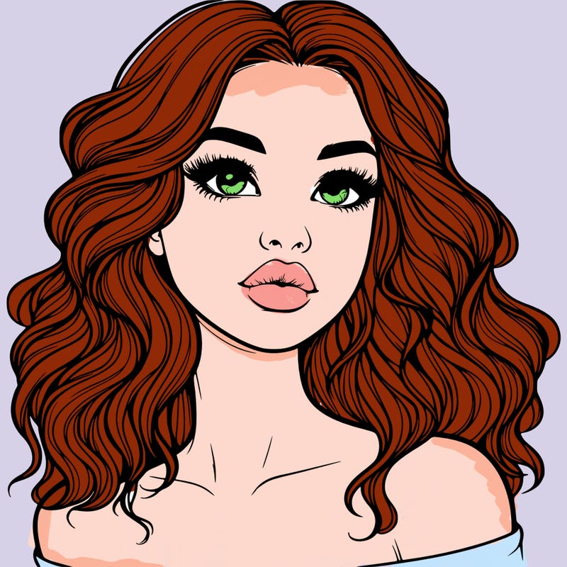 realistic girl with wavy hair and lips