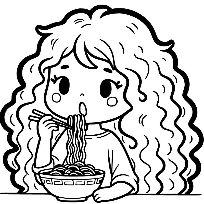 girl with curly long hair eating ramen
