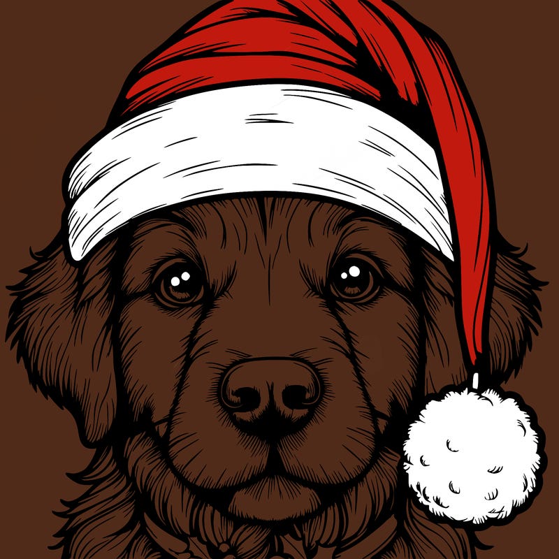 realistic dog with a christmas hat