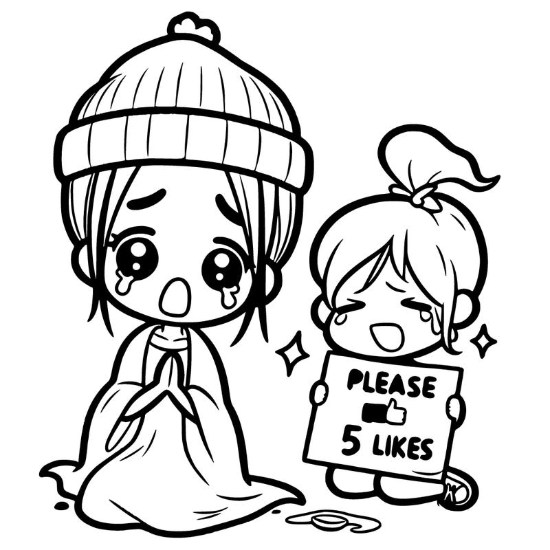 small pooor girl crying with a girl that say pls 5 likes