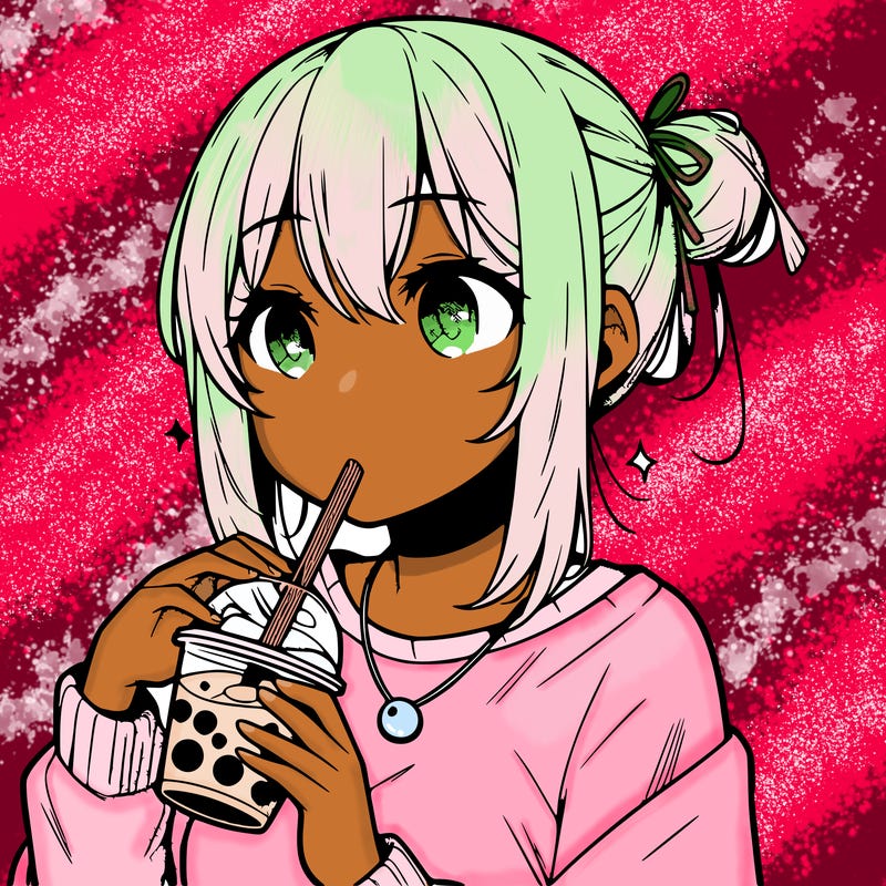 manga character drinking boba