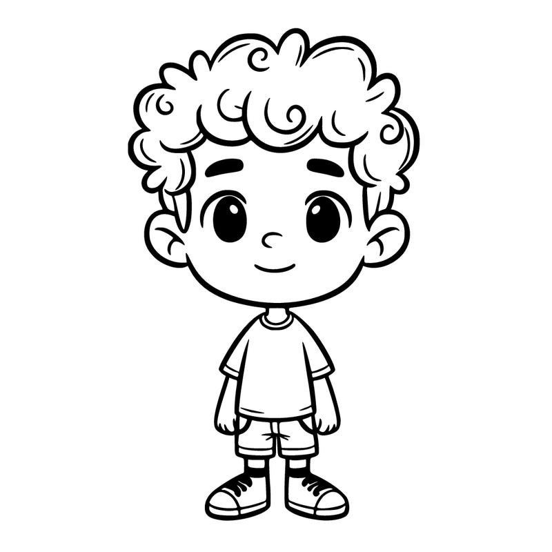 a boy with short curly hair