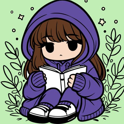 girl in oversized hoodie reading a book