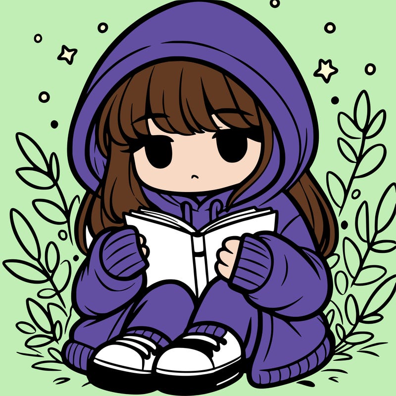 girl in oversized hoodie reading a book