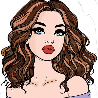 realistic girl with wavy hair and lips