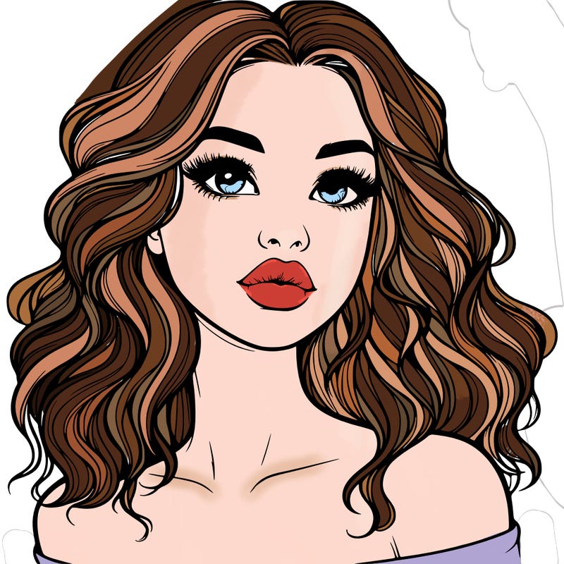 realistic girl with wavy hair and lips