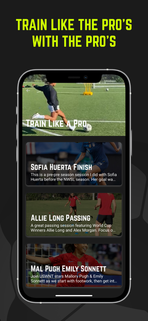 Beast Mode Soccer+ - A smartphone displaying the Beast Mode Soccer plus app with professional soccer training video sessions