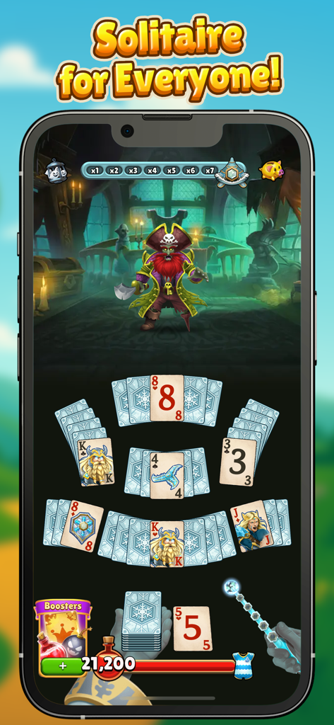 Sorcery School - A mobile game screen showing magical solitaire cards and a fantasy character in Sorcery School.
