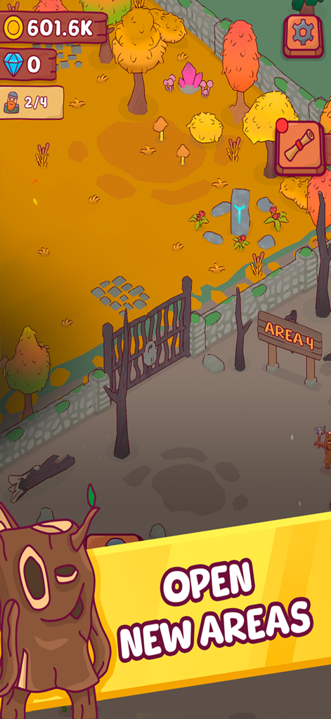 Heroes Tavern: Idle Pub Tycoon - Heroes Tavern Idle Pub Tycoon screenshot showing a locked gate to Area 4 with an Open New Areas banner.