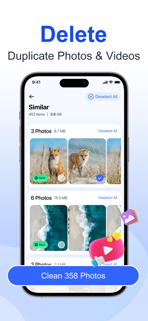 Turbo Cleaner: Clean Storage - Turbo Cleaner app interface showing duplicate photo and video removal feature