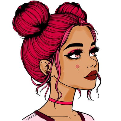 realistic girl with buns on the top of her head