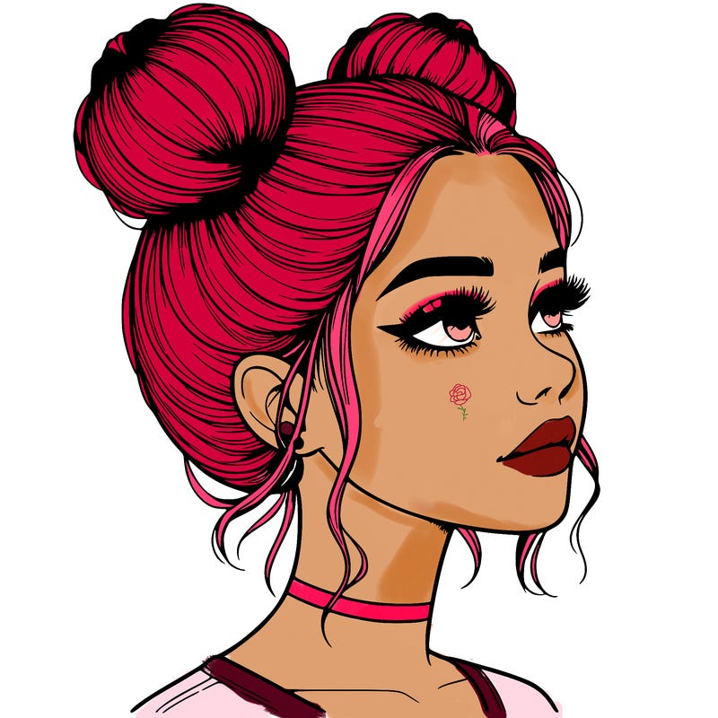 realistic girl with buns on the top of her head