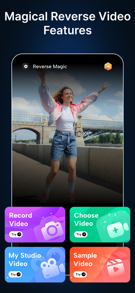 Reverse Magic Video Editor - 動画の録画、選択、編集オプションを備えたリバースマジック ビデオエディタのメインインターフェース