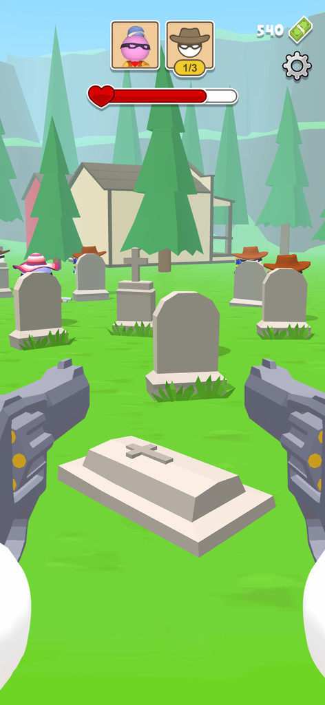 Western Sniper: Wild West FPS - 西部劇の墓地での二人撃ちリボルバーによる銃撃戦のファーストパーソンビュー