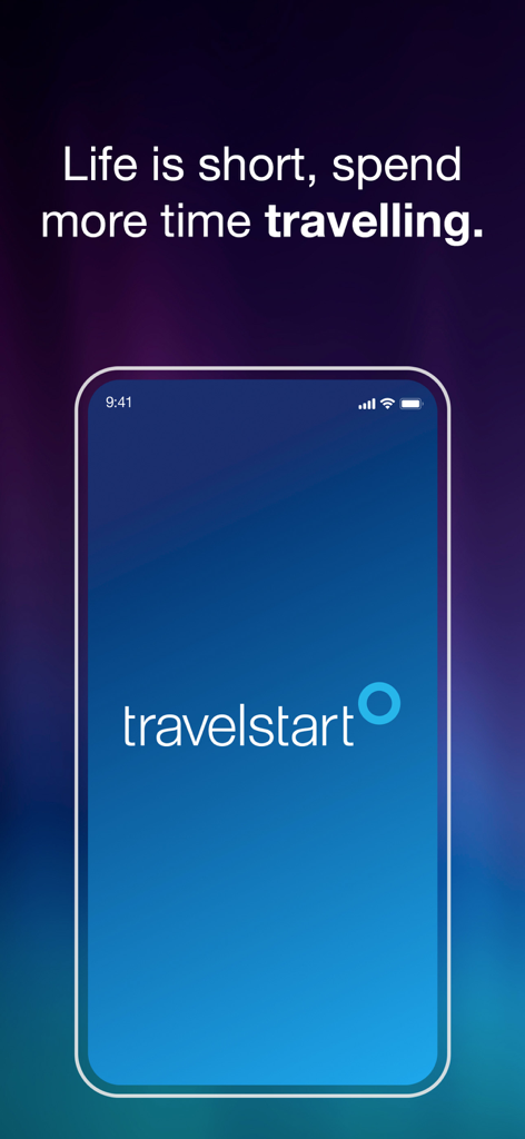 Travelstart: Flights & Hotels - Travelstart mobile app splash screen with the slogan Life is short spend more time travelling