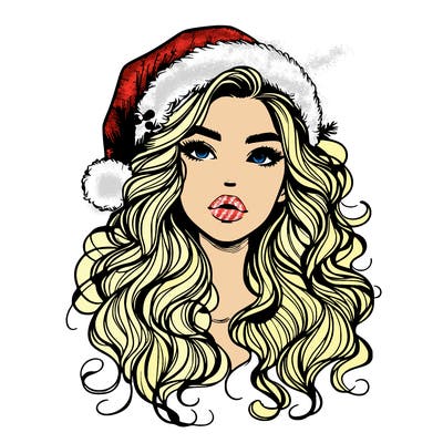 realistic christmas girl with wavy hair and lips