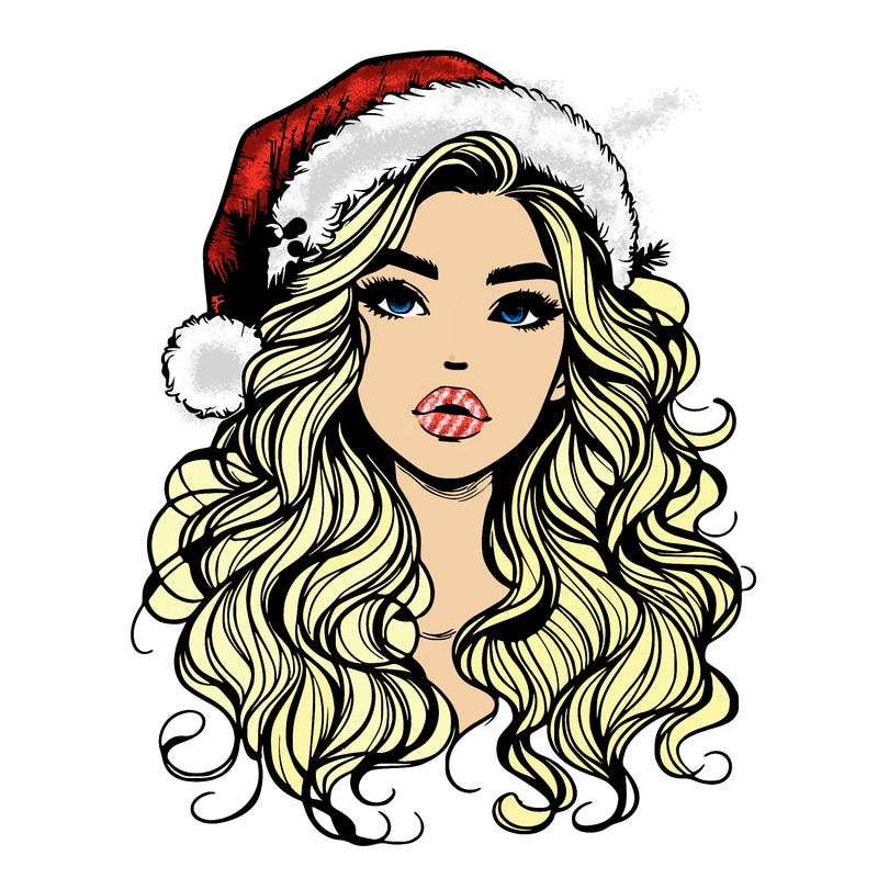 realistic christmas girl with wavy hair and lips
