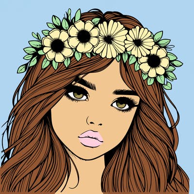 realistic girl with flowers crown