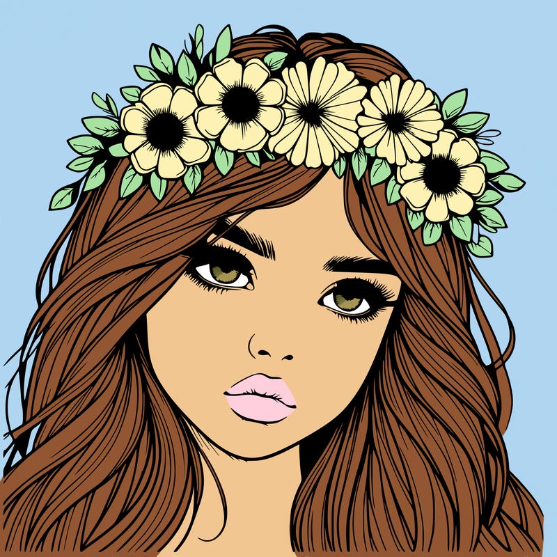 realistic girl with flowers crown