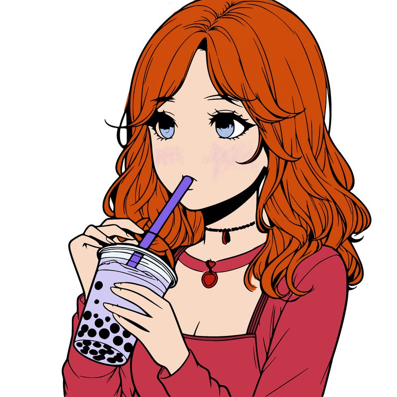 realistic girl drinking boba tea