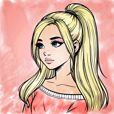 realistic girl with a high ponytail