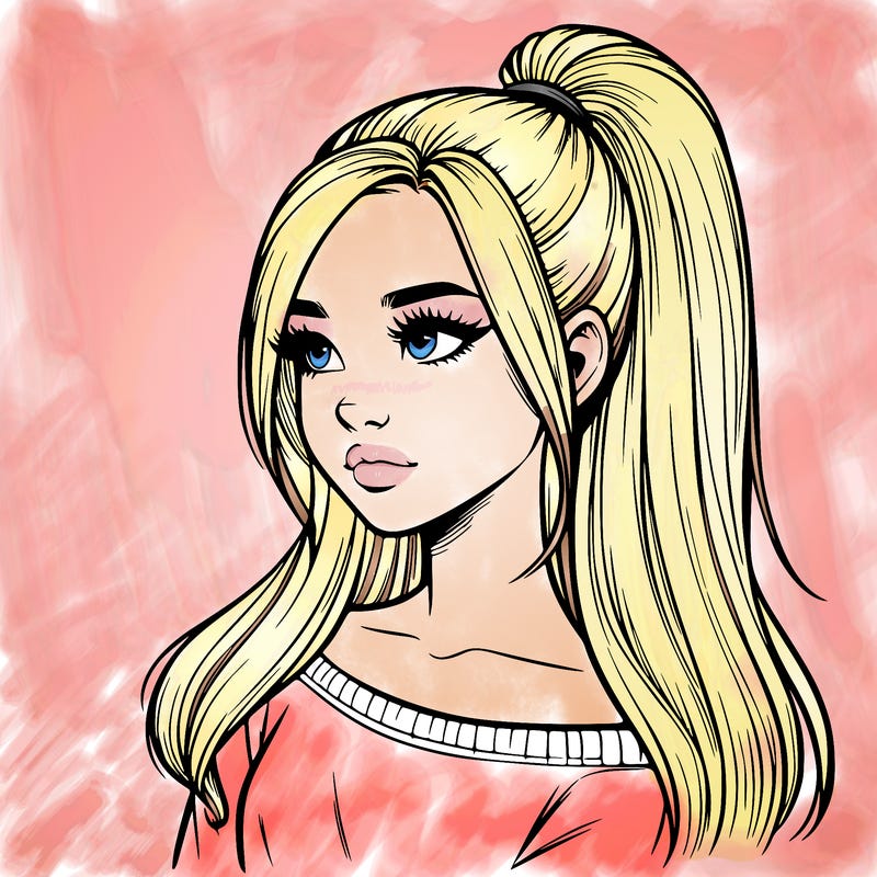 realistic girl with a high ponytail