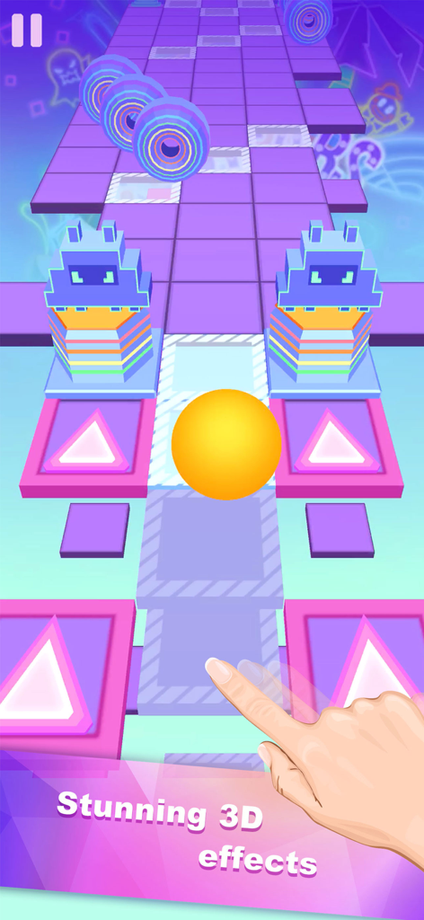 Rolling Sky - Una bola amarilla rodando por una pista de obstáculos 3D de neón en Rolling Sky