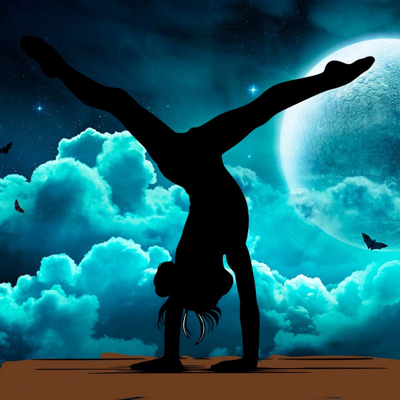 realistic gymnastic hand stand girl in four splits