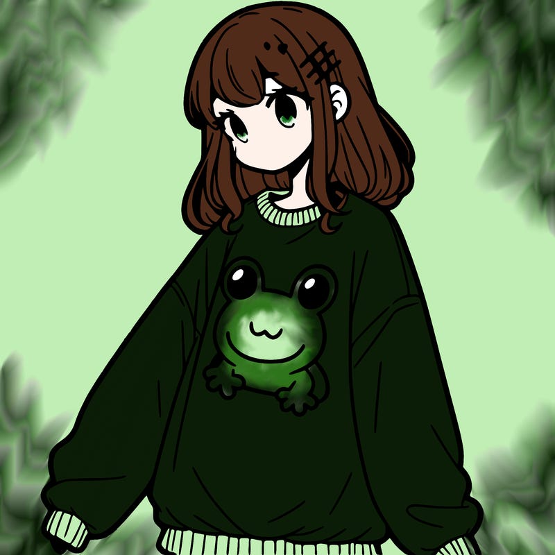 girl wearing frogging sweatshirt