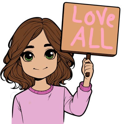 realistic girl holding up a sign