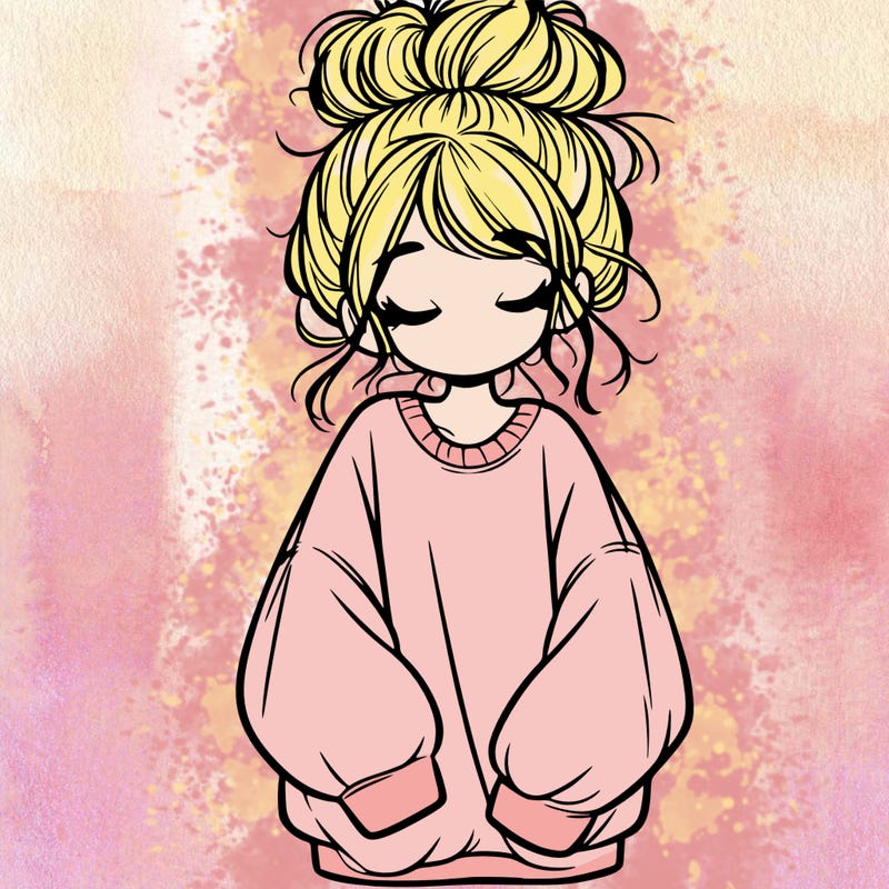 girl with baggy sweatshirt and messy bun