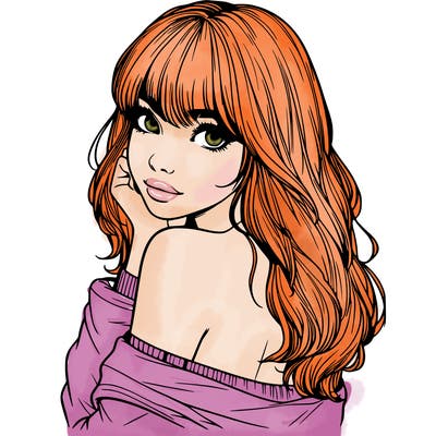 realistic girl with bangs looking over her shoulder