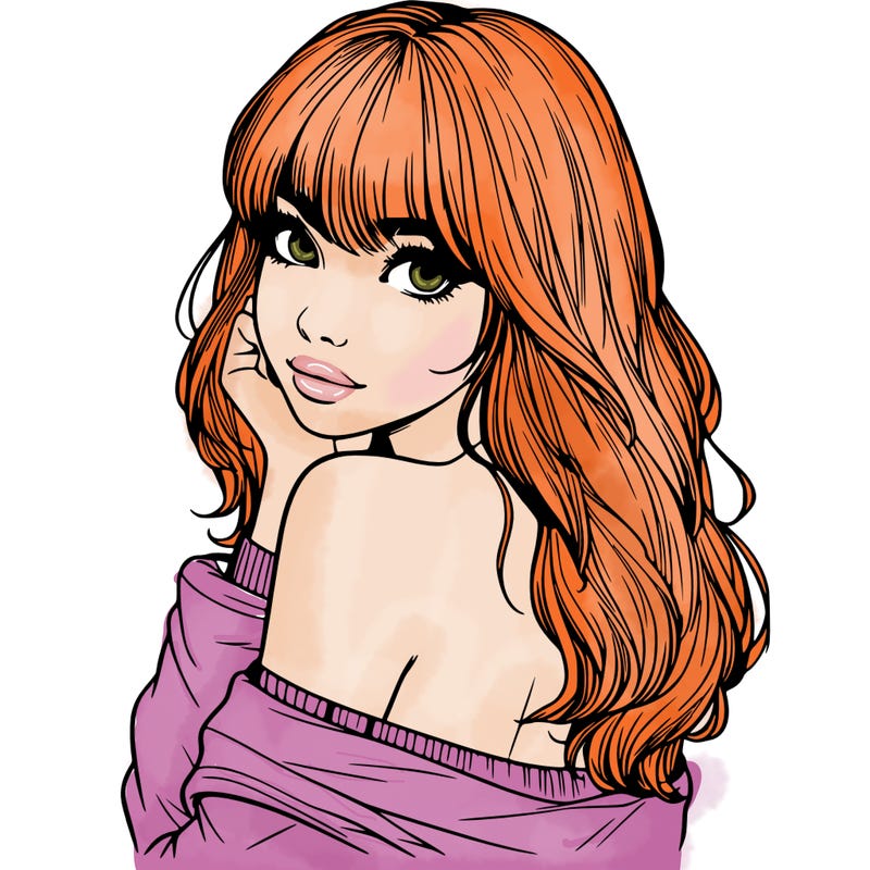 realistic girl with bangs looking over her shoulder